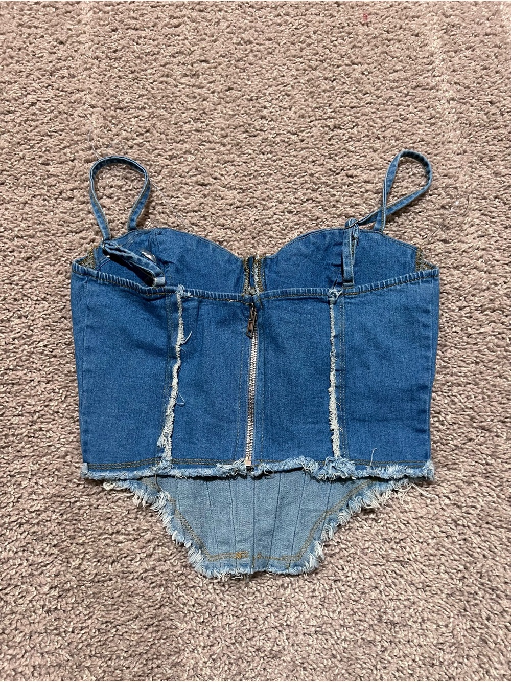 NWOT Fashion Nova Blue Distressed Denim Flare Pants Set - Picture 10 of 11